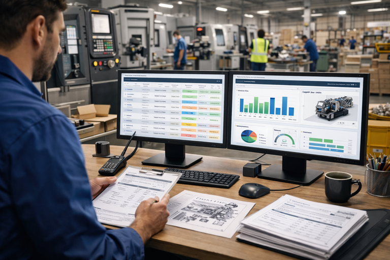 Production tracking and monitoring system in manufacturing ERP with real-time job status