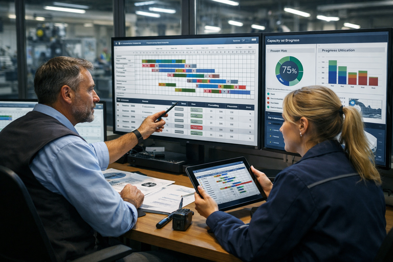 Production planning and control system in manufacturing ERP with real-time production visibility