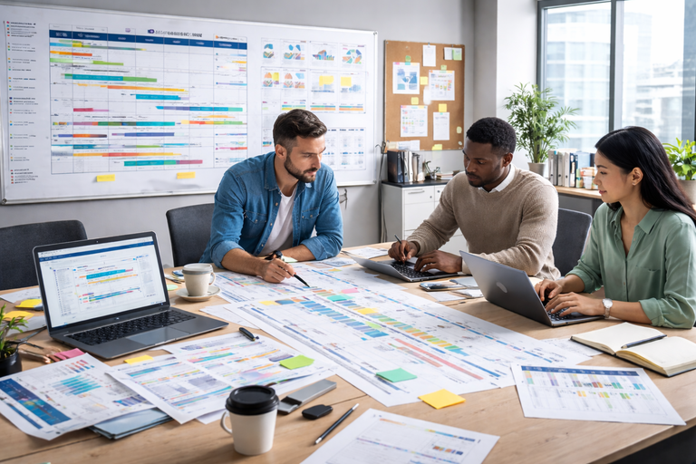 Project planning and control system in contracting ERP with timeline visibility