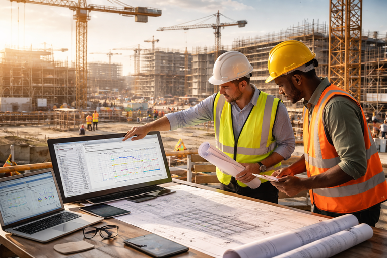 Project planning and monitoring system in construction ERP with timelines and milestones